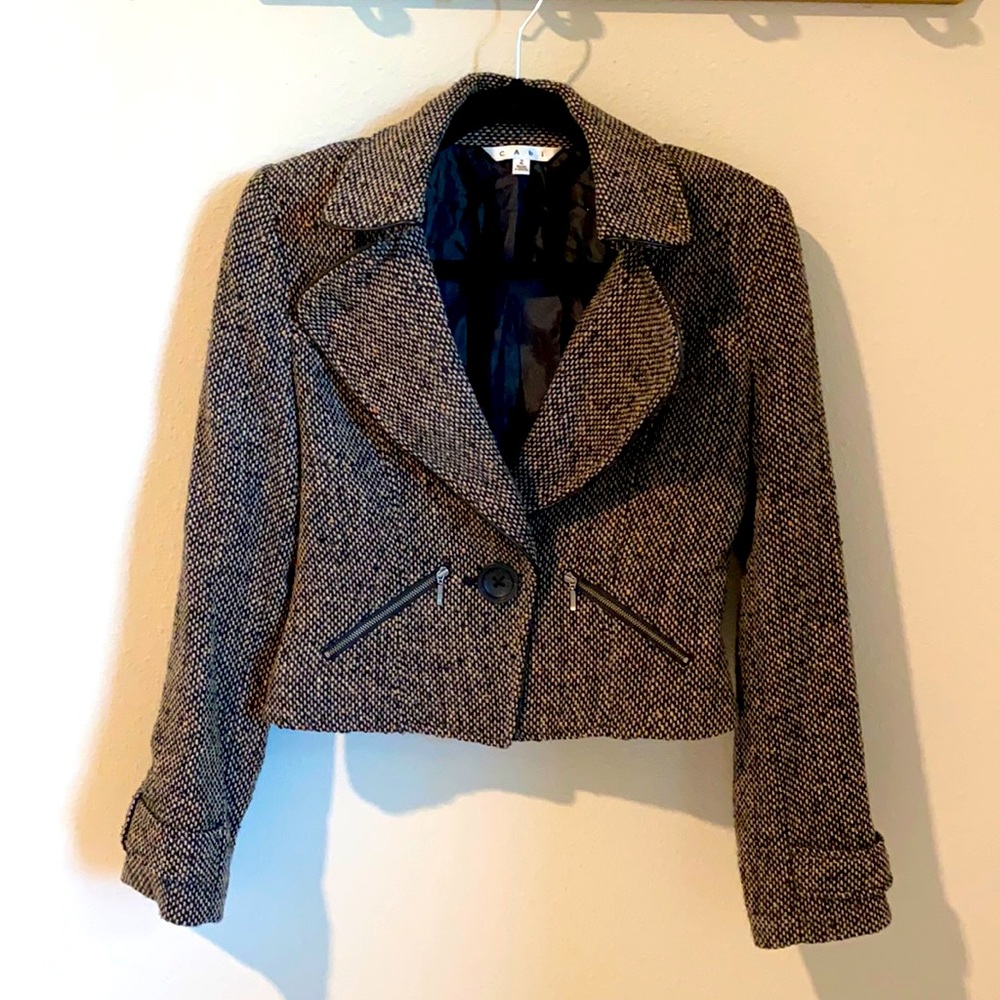 Cabi Tweed Lined Jacket Blazer Crop Boxy Sz 2